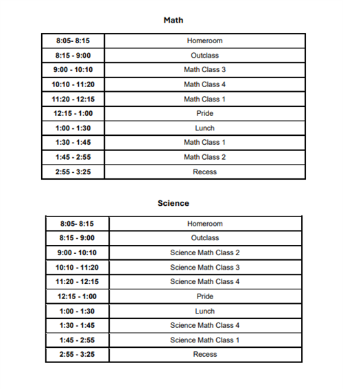 2024-2025 5th Grade Math/Science Schedule